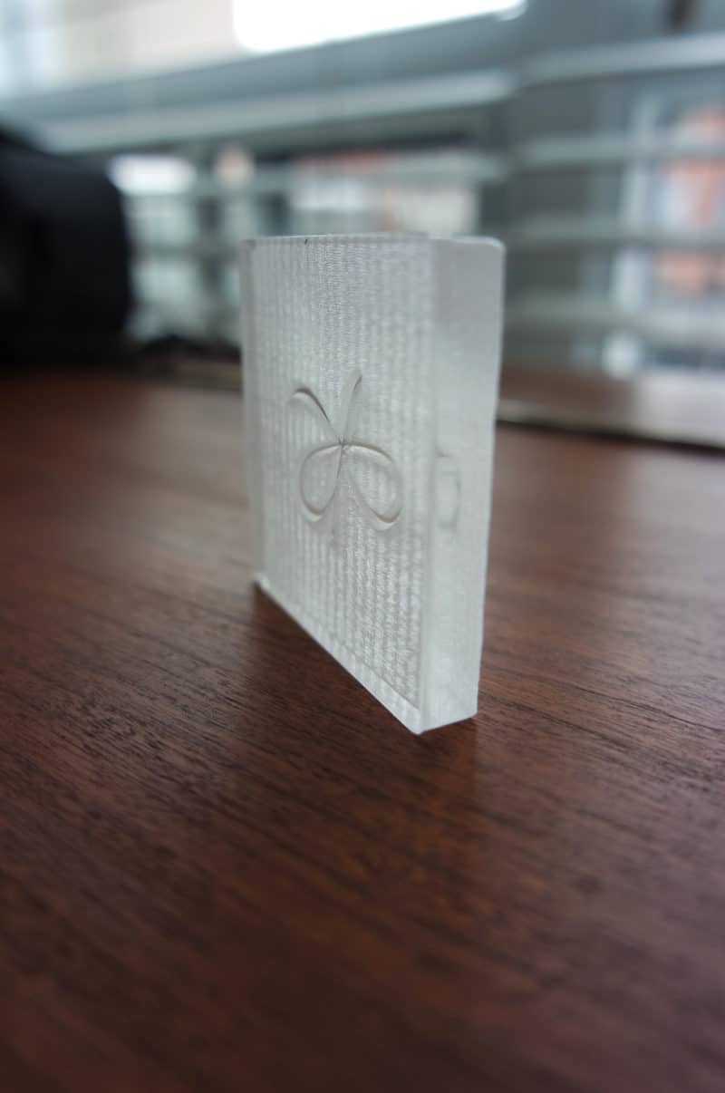 Acrylic soap stamp from side view