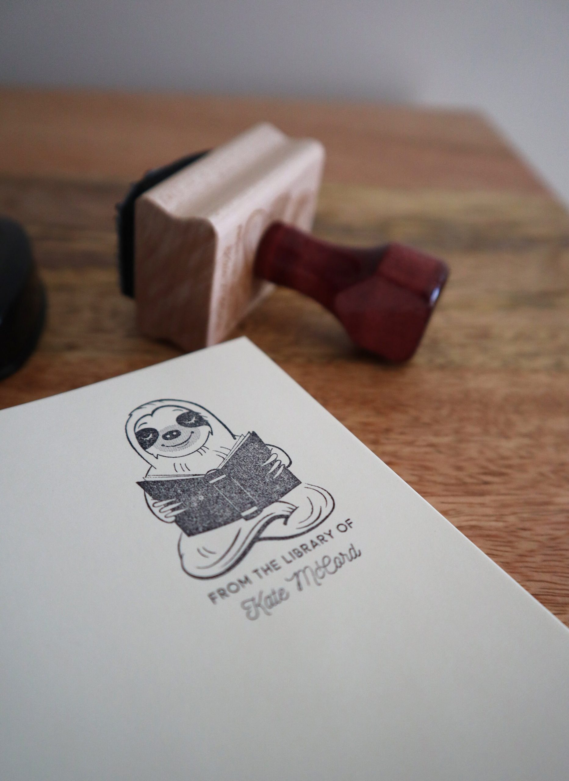 Personalized Sloth Book Rubber Stamp - From the Library Of - Image 4
