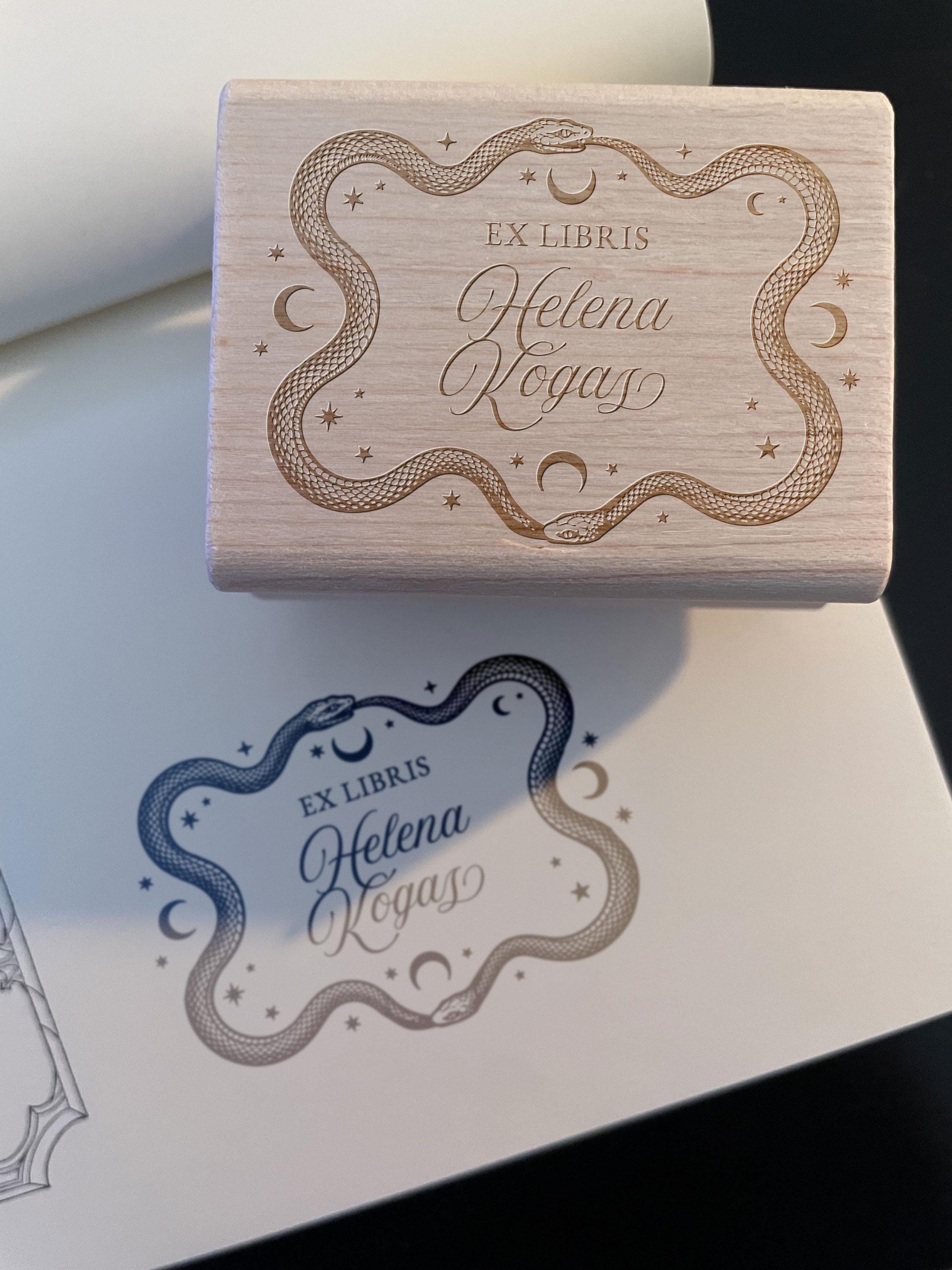 Personalized Gothic Snake Book Rubber Stamp - Ex Libris - Image 3