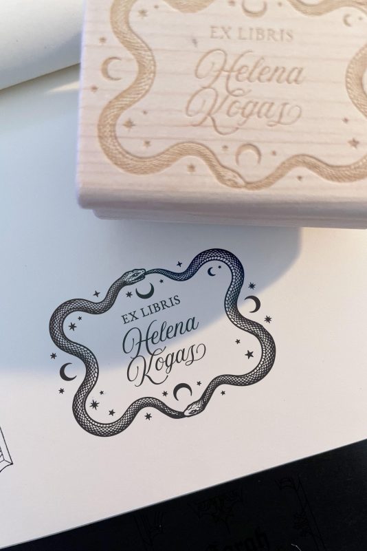 Personalized Gothic Snake Book Rubber Stamp - Ex Libris