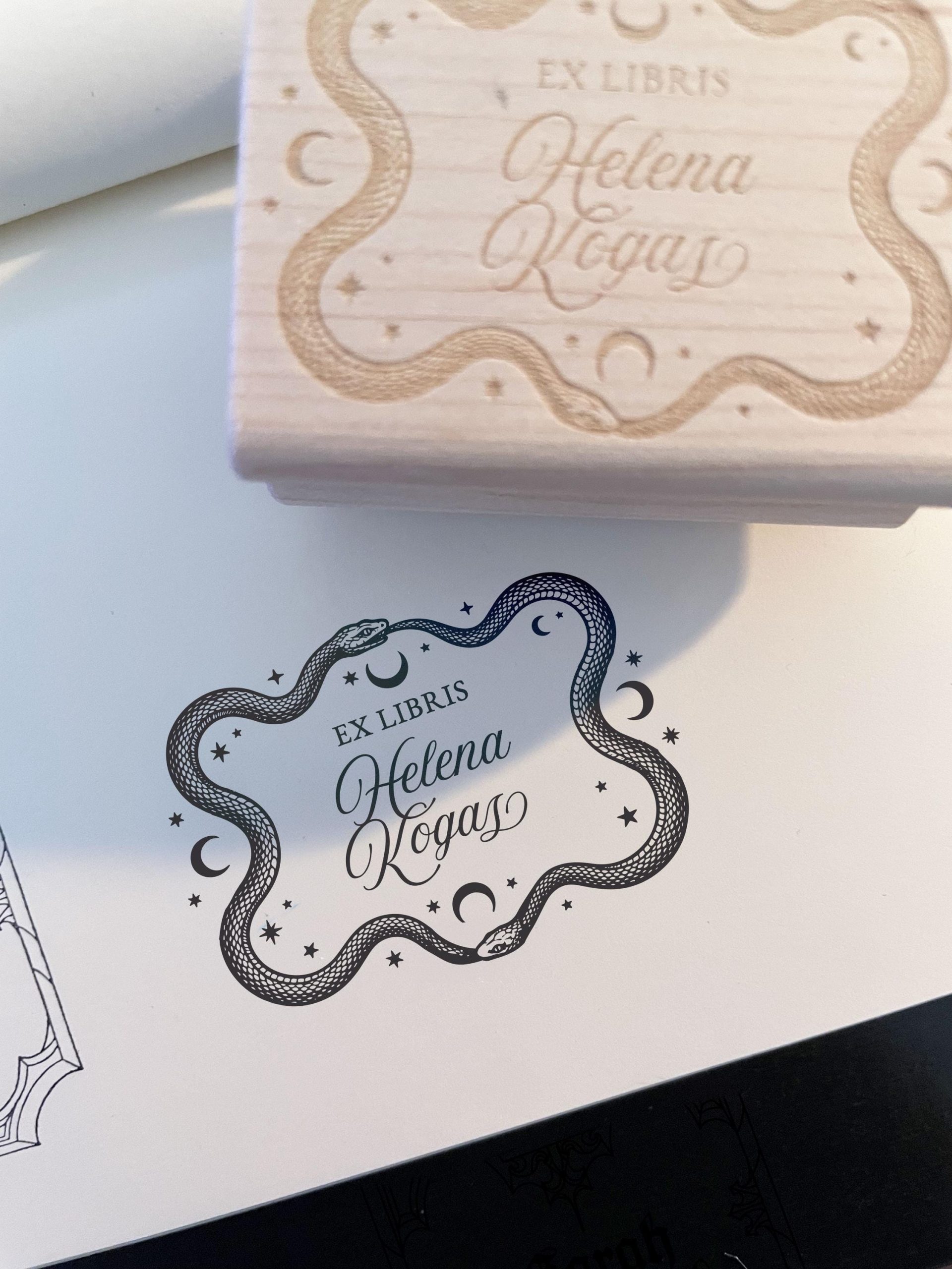 Personalized Gothic Snake Book Rubber Stamp - Ex Libris